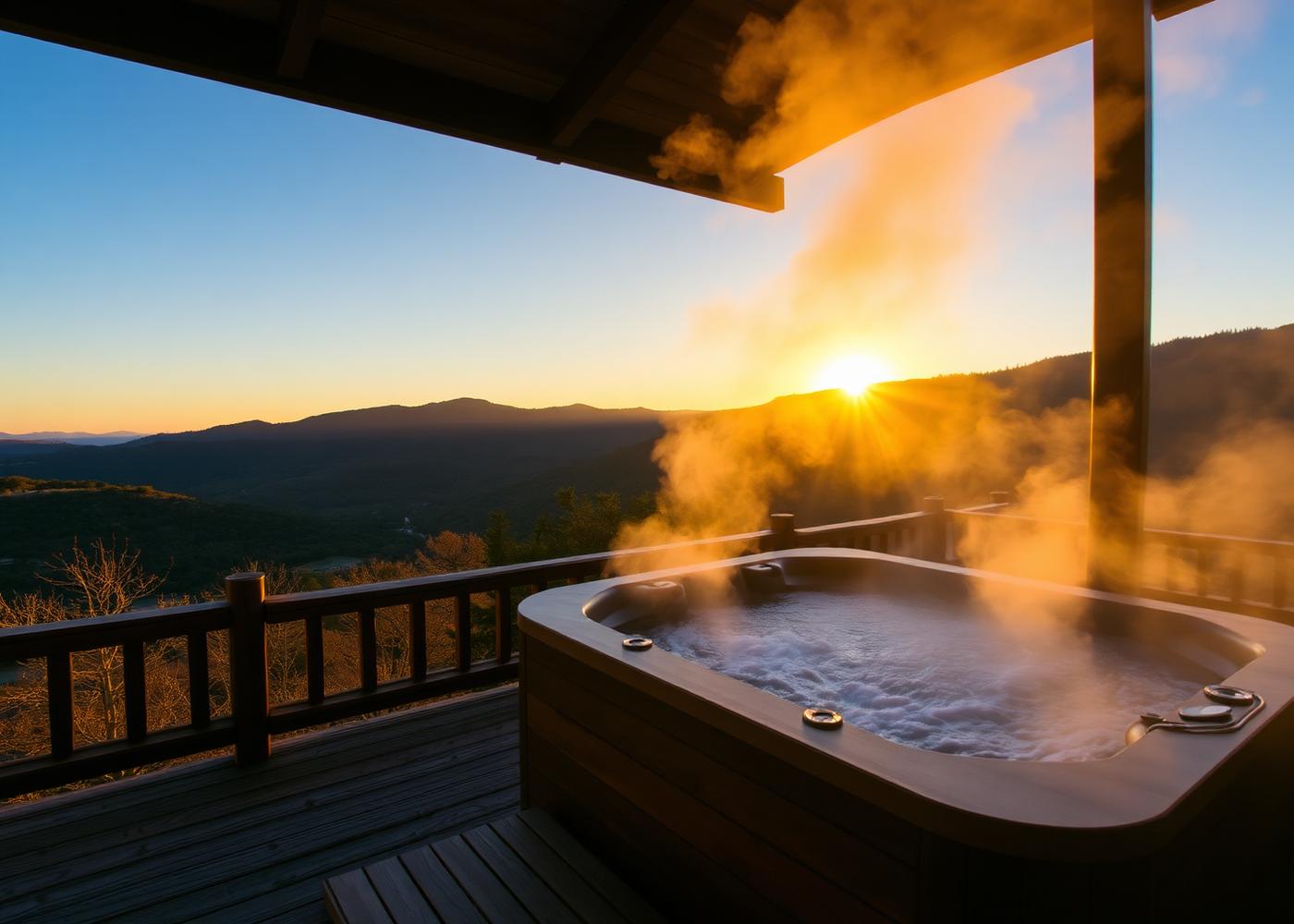 Outdoor jacuzzi at sunset